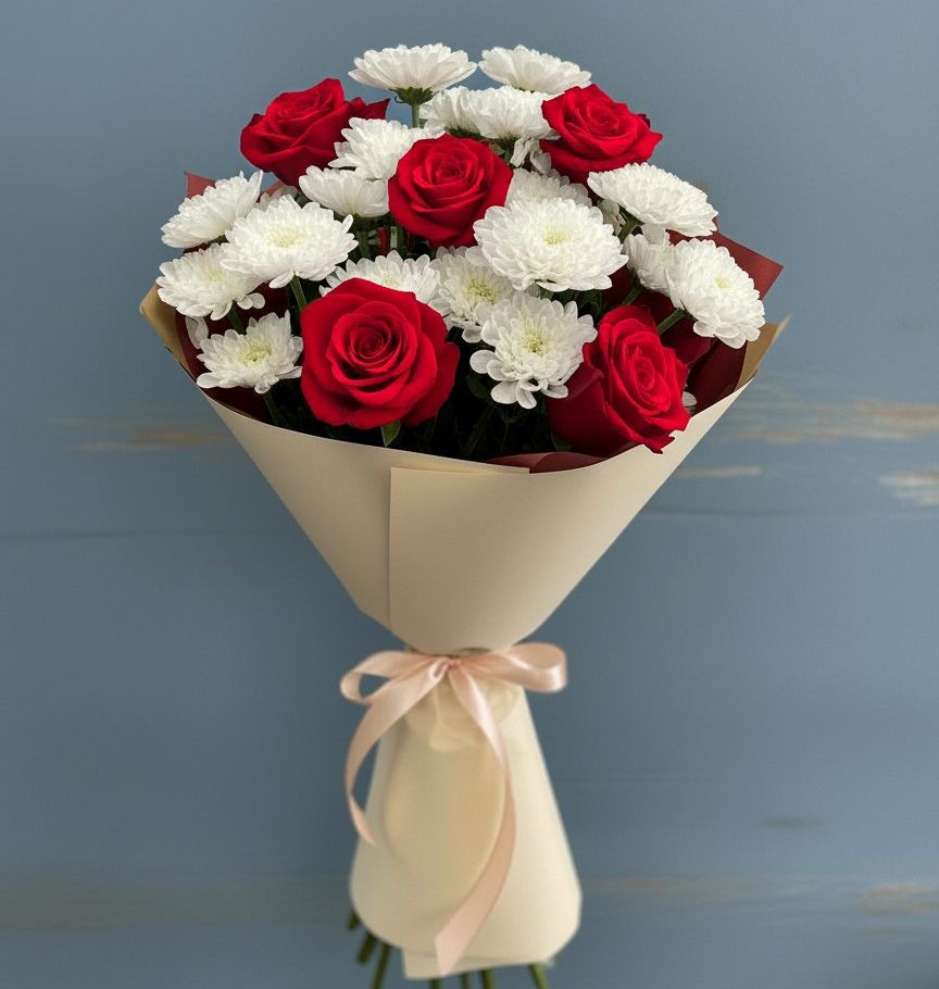 Букет цветов из: Розы и Хризантемы в Красногородске