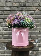Цветочная композиция из Гипсофила и Розы в шляпной коробке в Красногородске