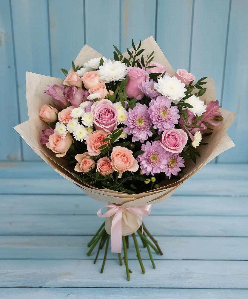 Букет цветов из: Хризантемы, Розы и Альстромерии в Красногородске