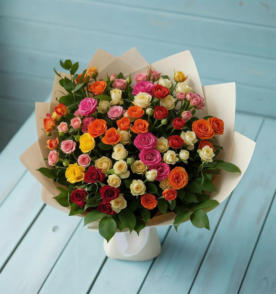 Букет Микс из разноцветных кустовых роз в Красногородске