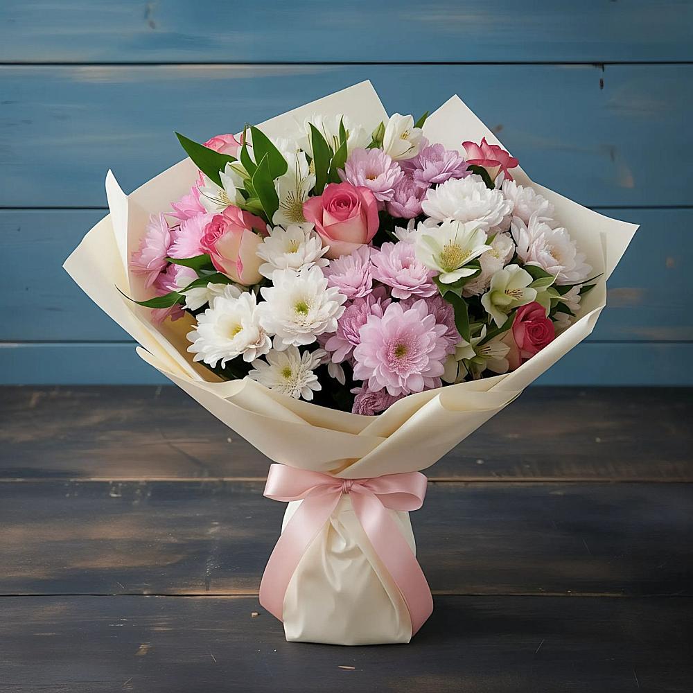 Букет цветов из: Хризантемы, Альстромерии и Розы в Красногородске